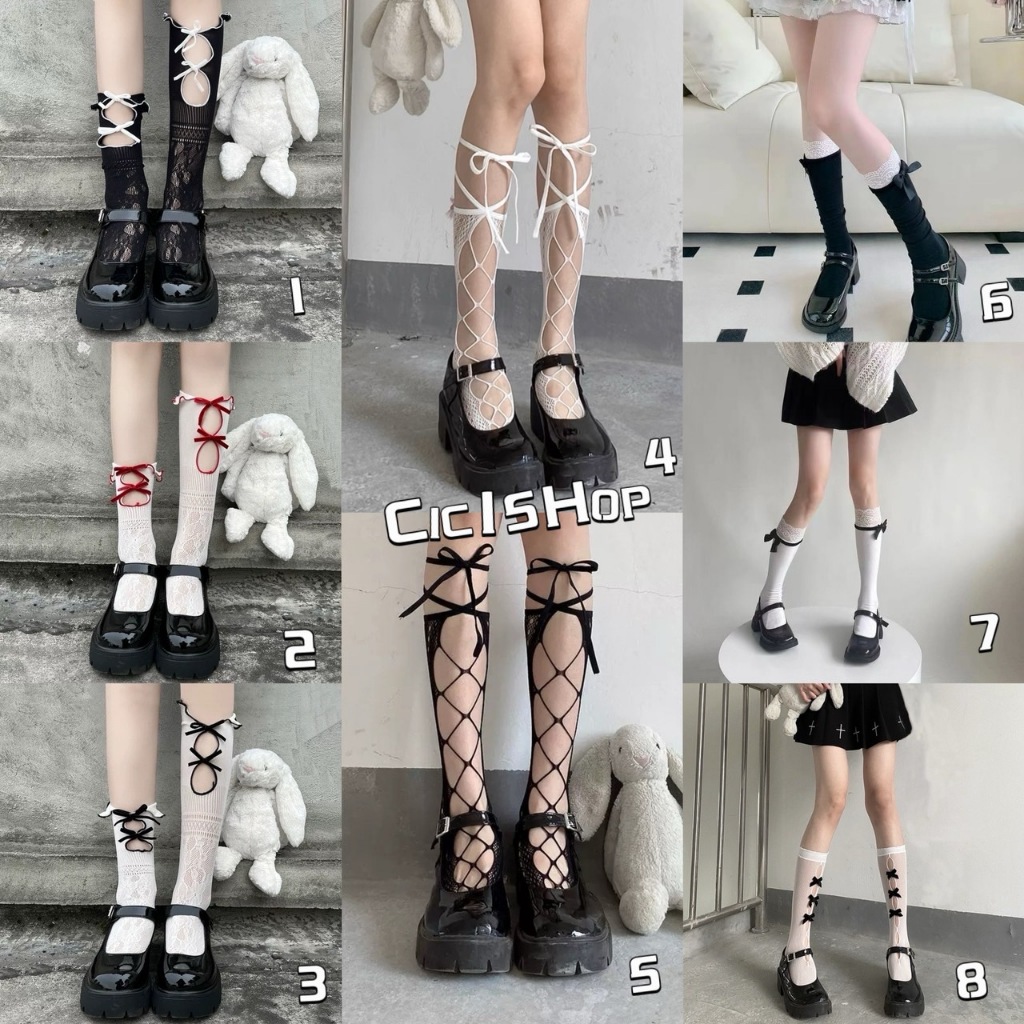 Cicishop(WT98)ถุงเท้ายาว/สั้น บัลเล่ต์ แต่งโบว์ น่ารักสไตล์ญี่ปุ่น