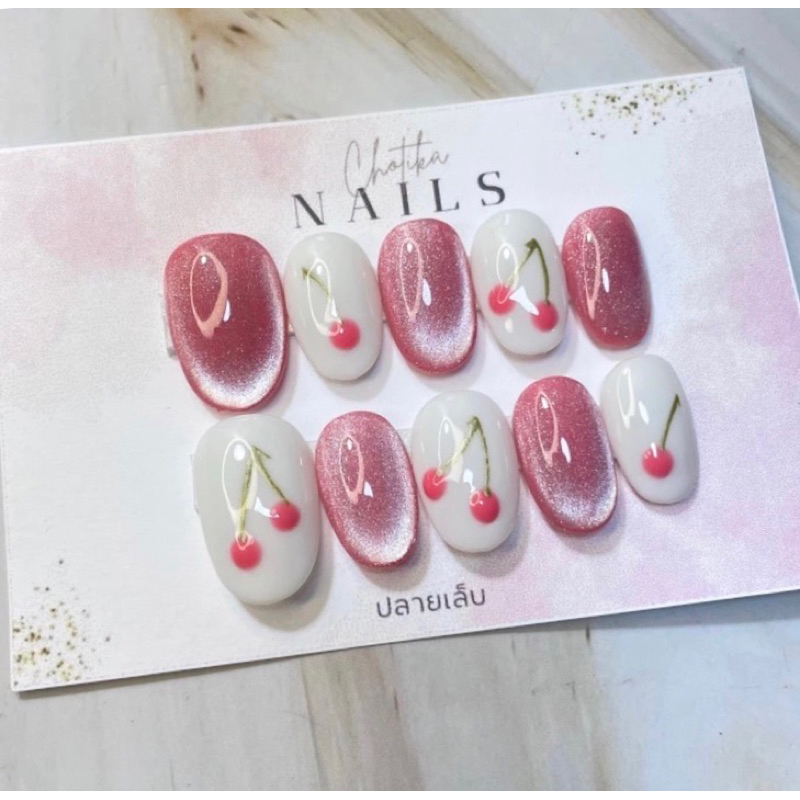 เล็บปลอมพร้อมติดสีชมพู15 งานเจลเเท้100%ทุกขั้นตอน (ฟรีกาว+ตะไบ)