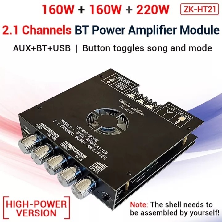 ZK-HT21 แอมป์บลูทูธ แอมป์จิ๋ว เครื่องขยายเสียง Aux Bluetooth5.0 สเตอริโอเครื่องขยายเสียงบอร์ด 2.1ช่อง 160W * 2 + 220W