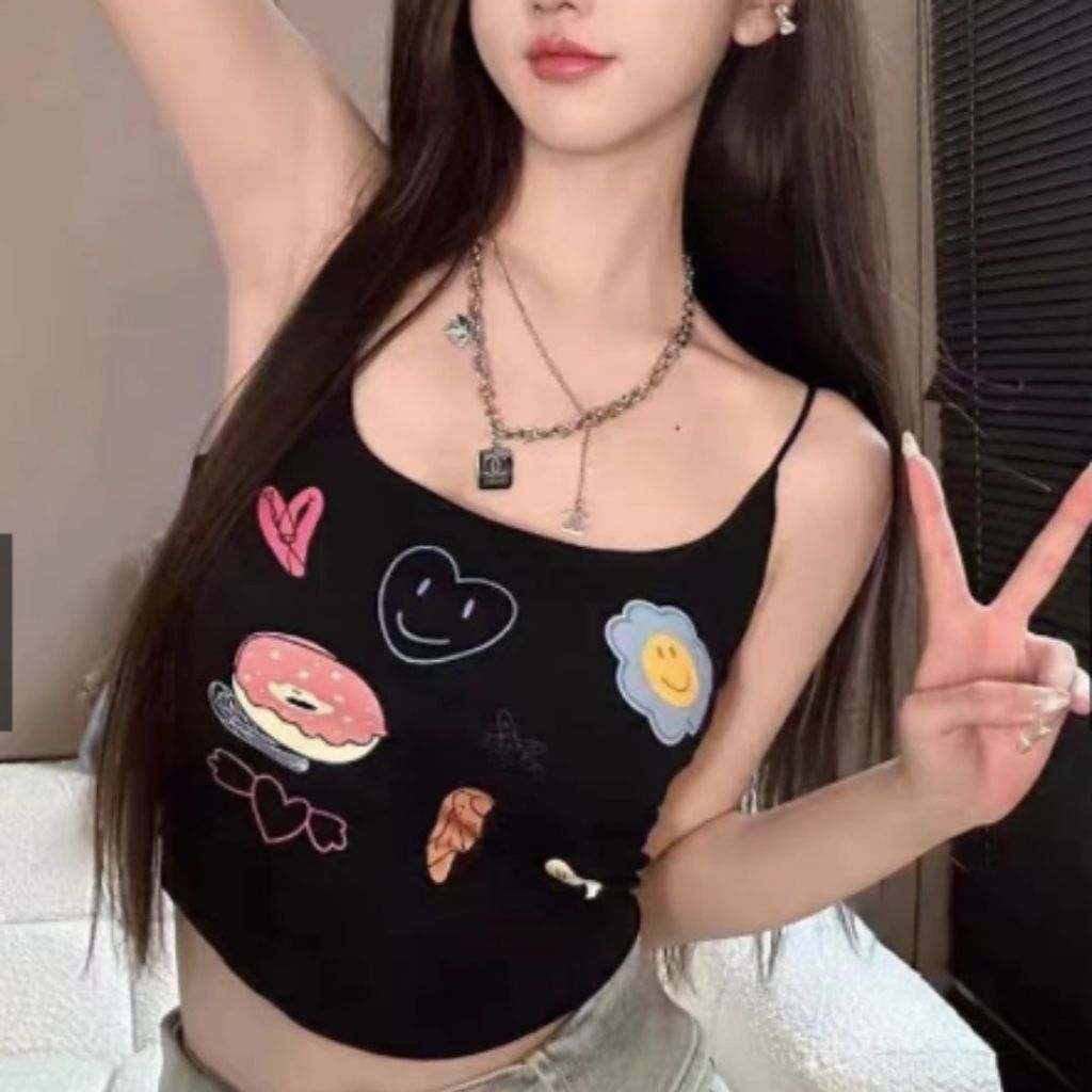PB-835 เสื้อสายเดี่ยว ฟองน้ำในตัว ผ้านิ่มสบาย พิมพ์ลาย