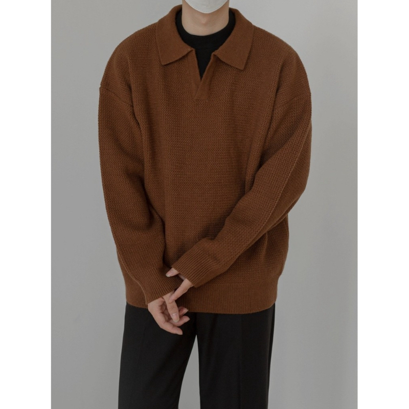 V-neck Sweater เสื้อไหมพรมแขนยาว เสื้อกันหนาวผู้ชาย ไม่มีซิป เสื้อสเวตเตอร์คอวี สินค้าพร้อมส่ง