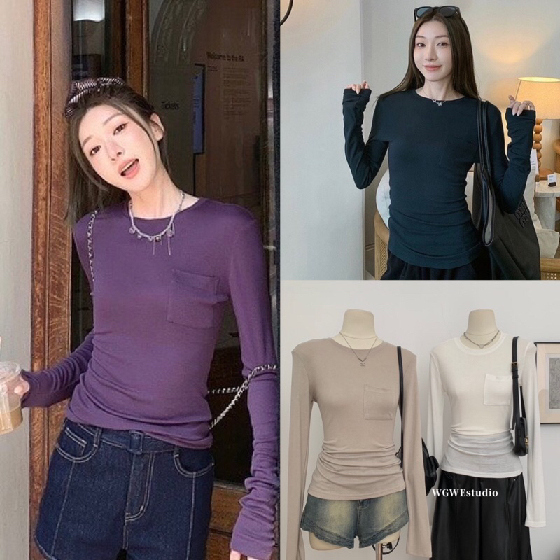 เสื้อแขนยาวแต่งกระเป๋าหน้ารุ่น W2322 TAG:WG.WE