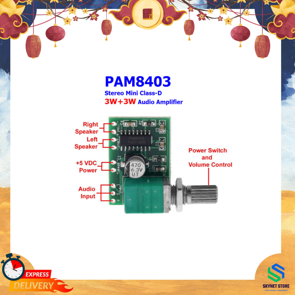 PAM8403 5V Stereo Mini Class-D 3W+3W Audio Amplifier with Volume Control