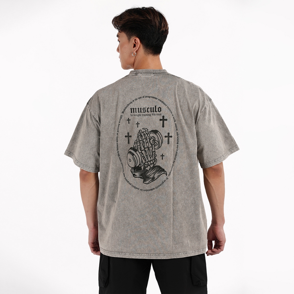 Musculo เสื้อยืดโอเวอร์ไซส์ฟอกวินเทจ 2025
