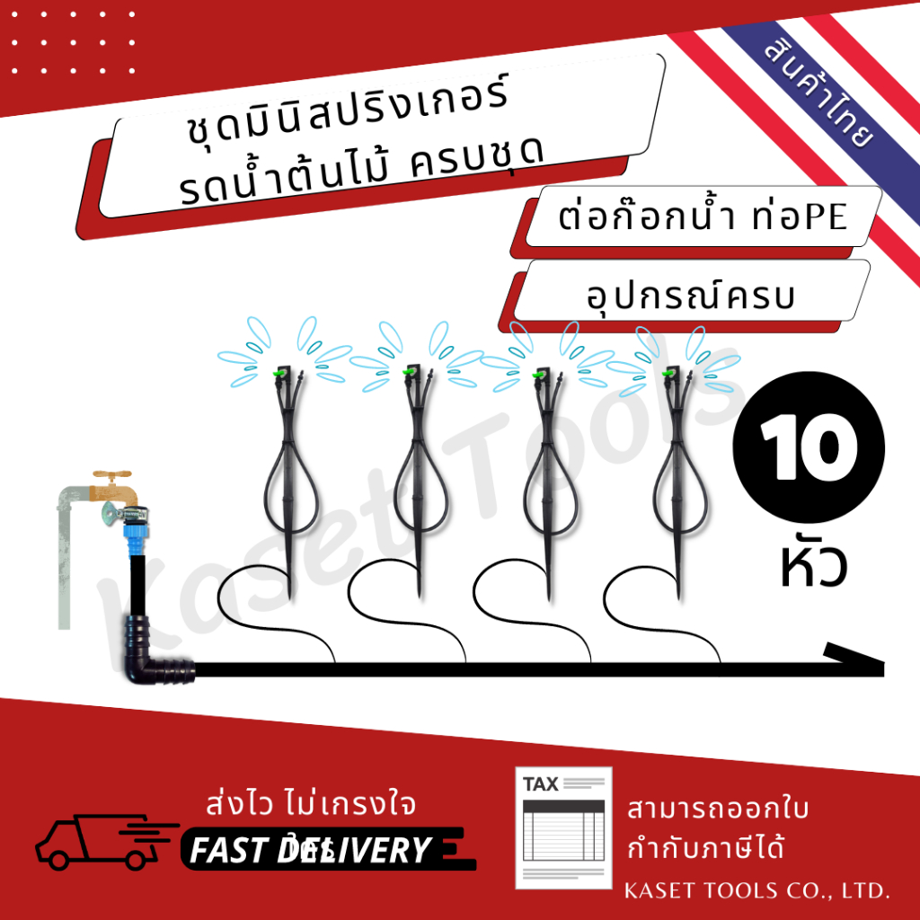 ระบบรดน้ำต้นไม้ 10หัว ครบชุด พร้อมใช้ ชุดมินิสปริงเกอร์ ท่อpe ติดตั้งง่ายๆ ด้วยตัวเอง ผู้หญิงก็ทำได้