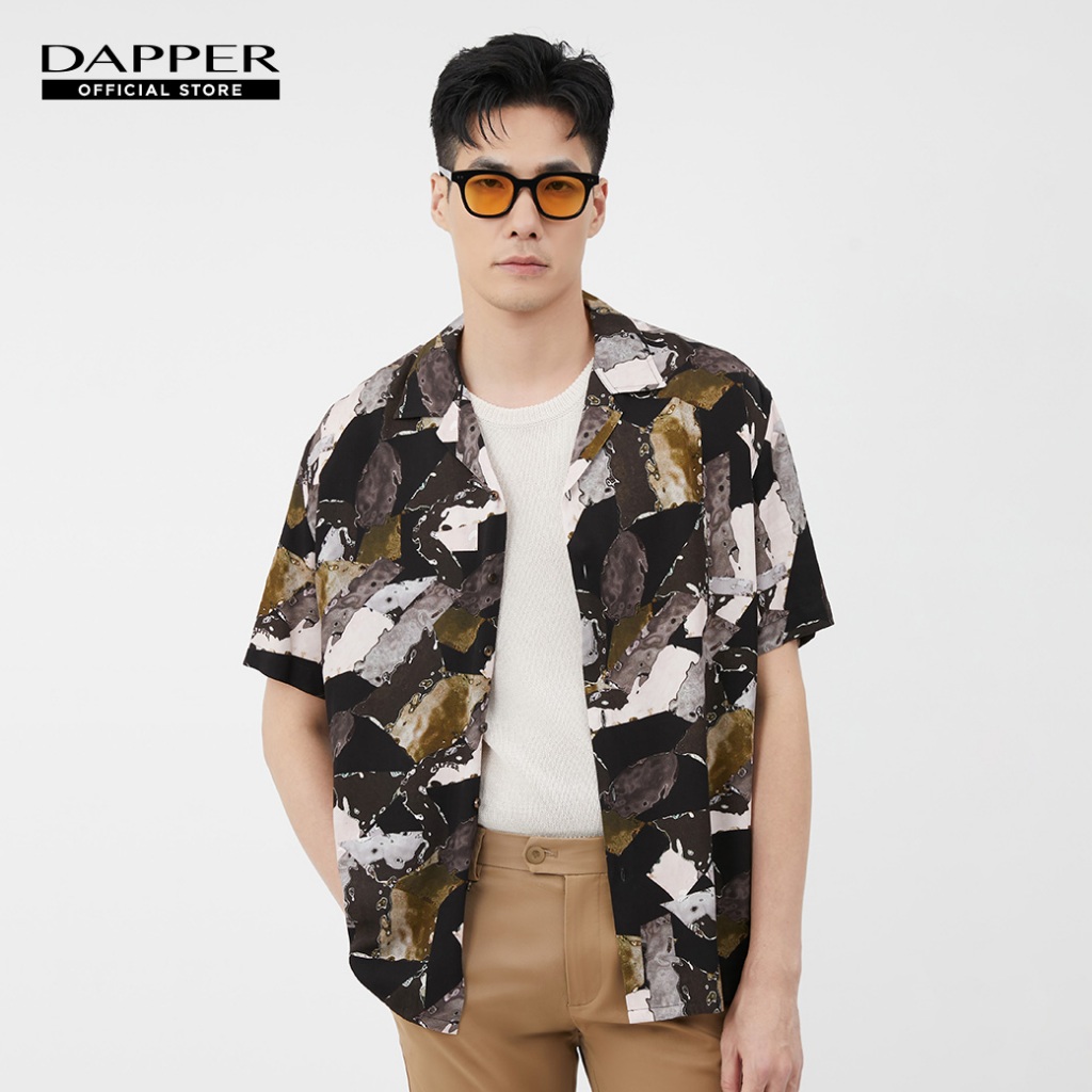 DAPPER เสื้อฮาวาย Brush Stroke Art Print สีดำ (BCS/OL/298HP)