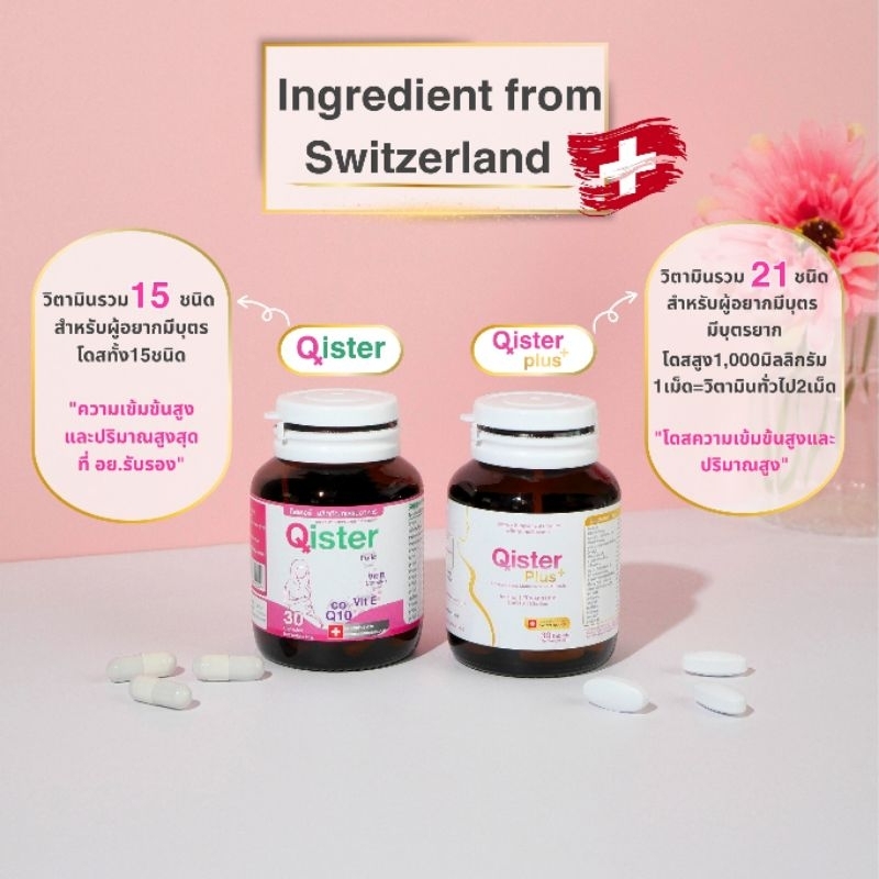 QisterและQister plus1,000มก. วิตามินสำหรับผู้หญิง อยากมีลูก บำรุงไข่ มดลูก 1ขวด30แคปซูล