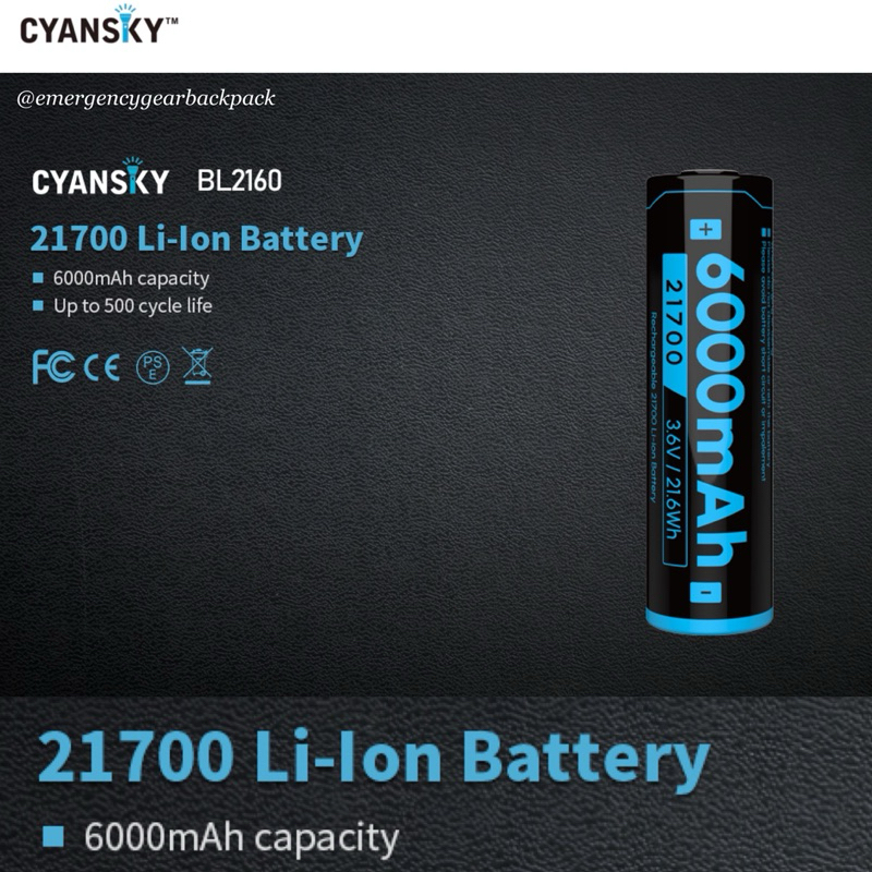 Cyansky BL2160 21700 6000mAh 3.6V 12A Li-ion Rechargeable Battery