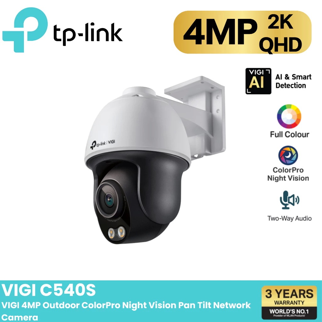 TP-LINK (VIGI C540S) VIGI 4MP Outdoor ColorPro Night Vision Pan Tilt Network Camera