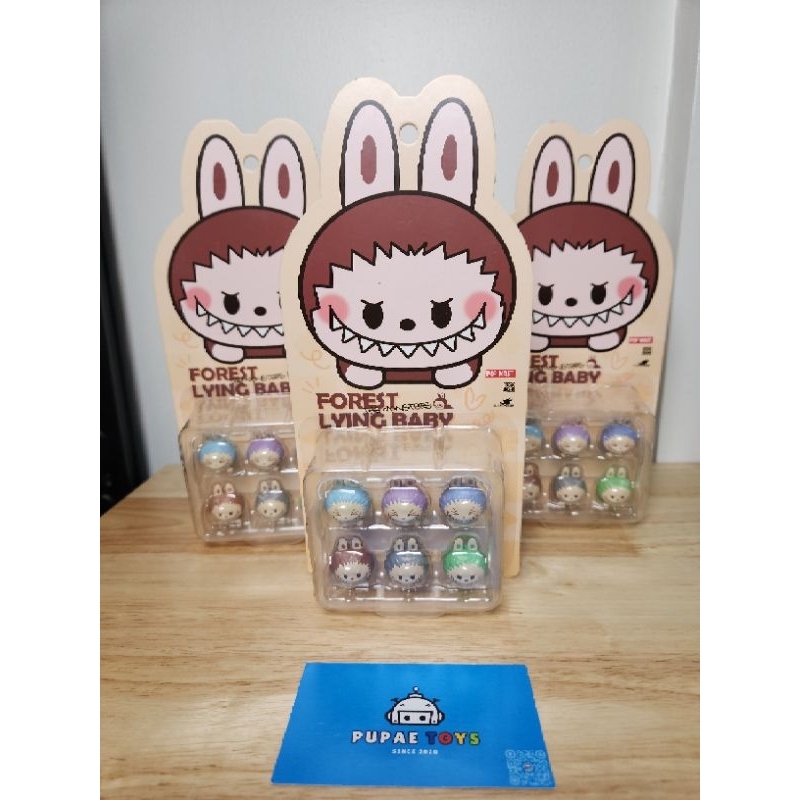 แท้ Pop Mart X THE MONSTERS x Pop Bean Forest Lying Baby Labubu Set Mini Figurines