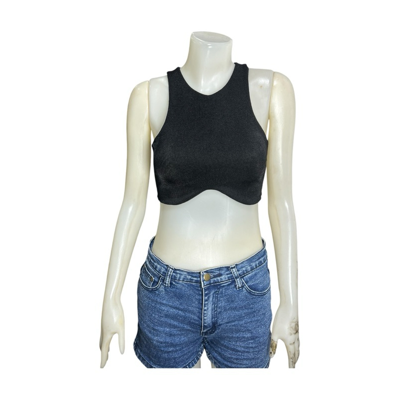 Sns344 เสื้อกล้ามtanktop ทรงคลื่นชายเอว ผ้าวิ้งๆGlitter