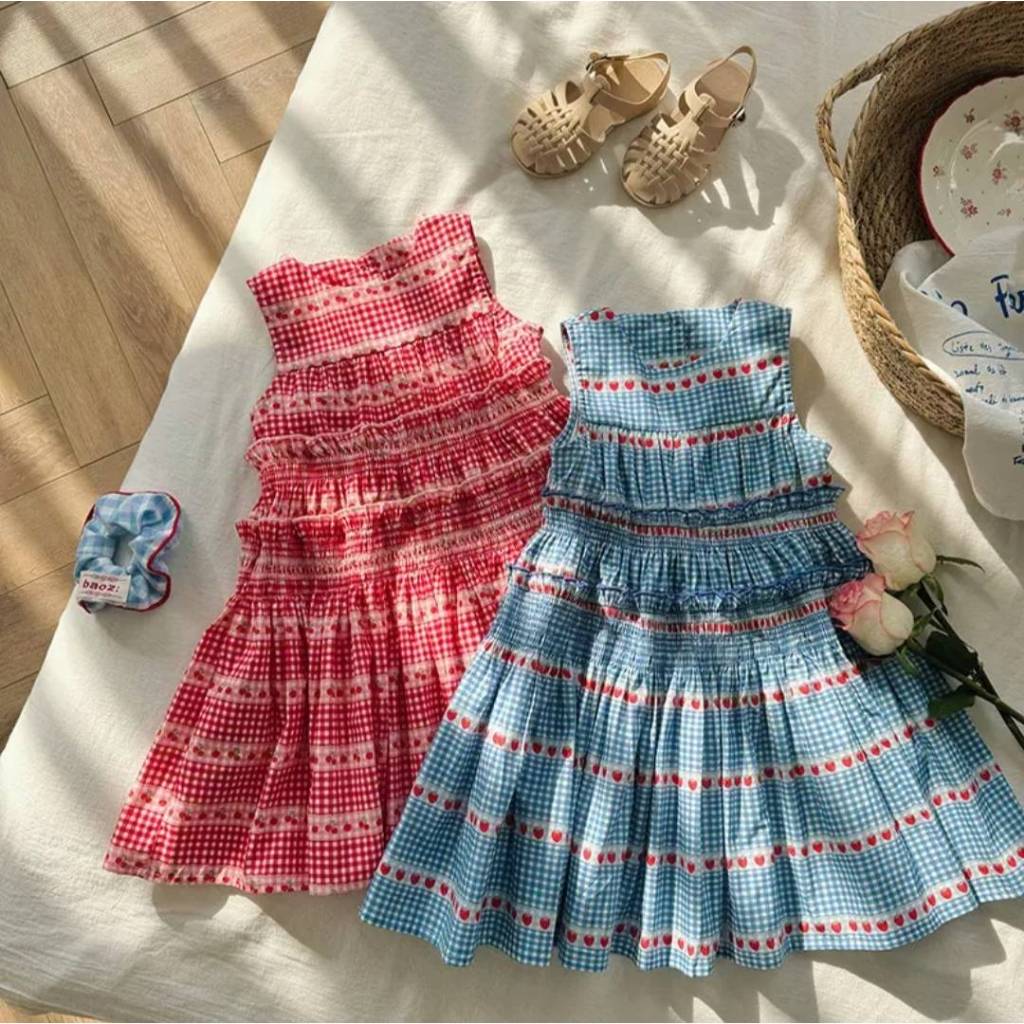 Hania Kids พร้อมส่ง ชุดเดรสกระโปรงแขนสั่น สีเรียบ สไตล์เกาหลี ชุดเดรสสำหรับเด็ก พร้อมส่งในไทย-K4125088