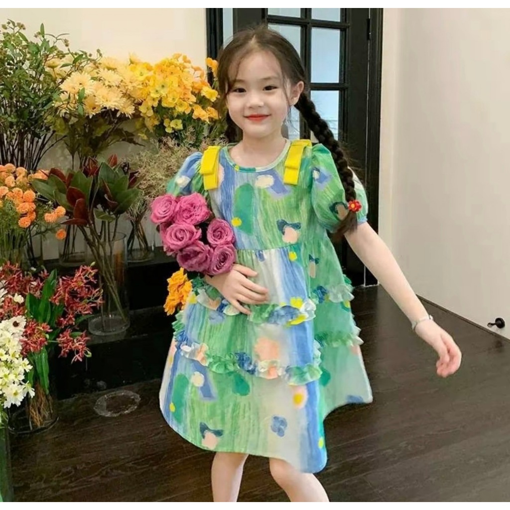 Hania kids พร้อมส่ง ชุดเดรสเจ้าหญิง ลายดอกไม้ สไตล์ตะวันตก สําหรับเด็กผู้หญิง-K3124510