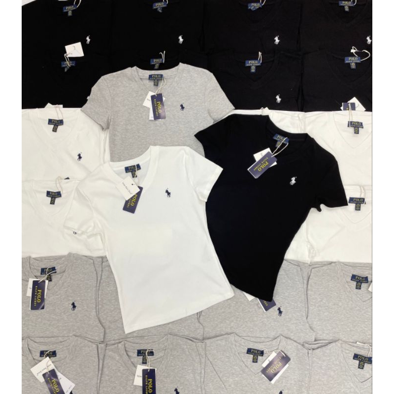 Valen เสื้อยืดคอวี  สีเบสิค ปักม้า POLO