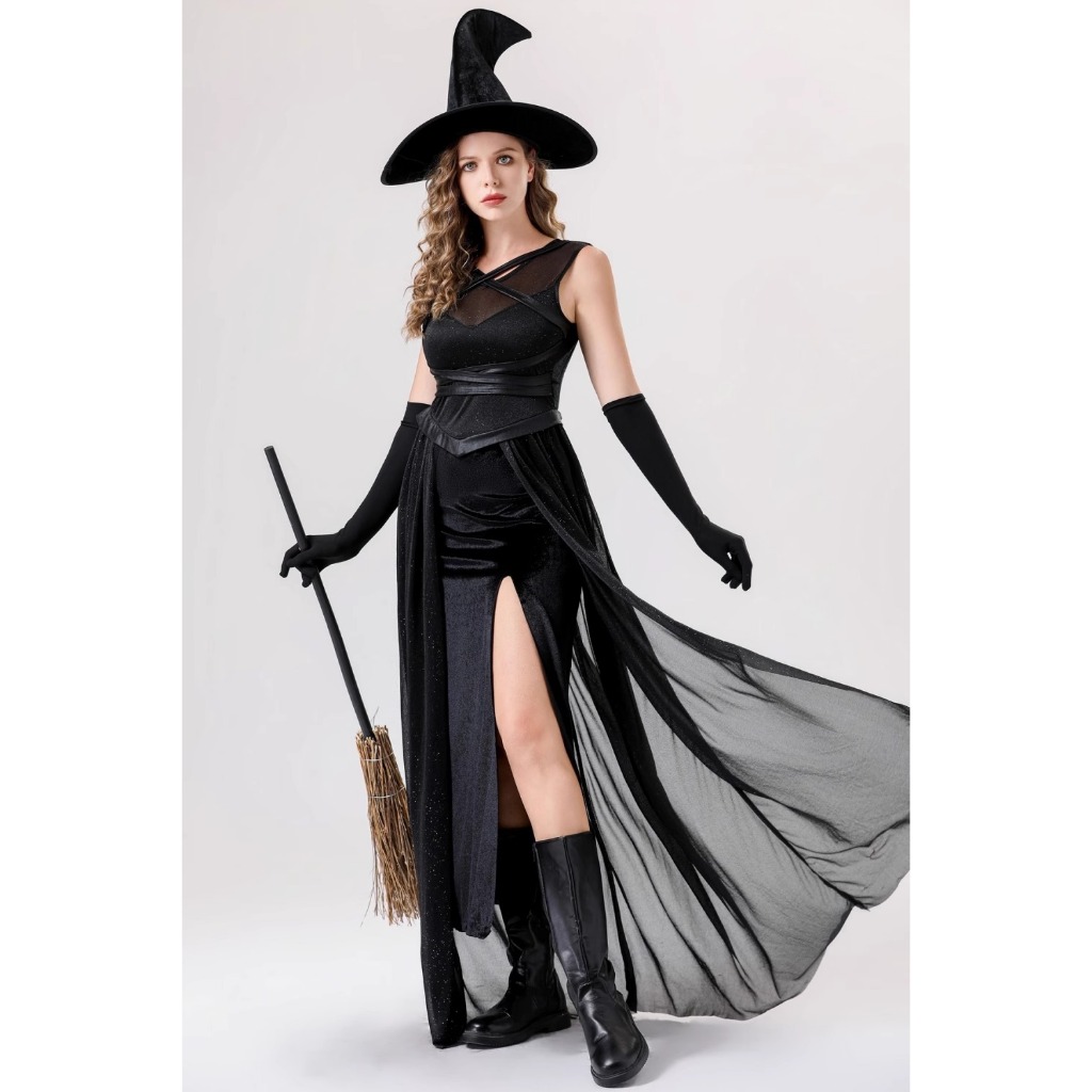 NEW089 ชุดแม่มด Dark Gothic Witch Costume,Classic witch Halloween Costume🚚ด่วนมีส่งGrabค่า