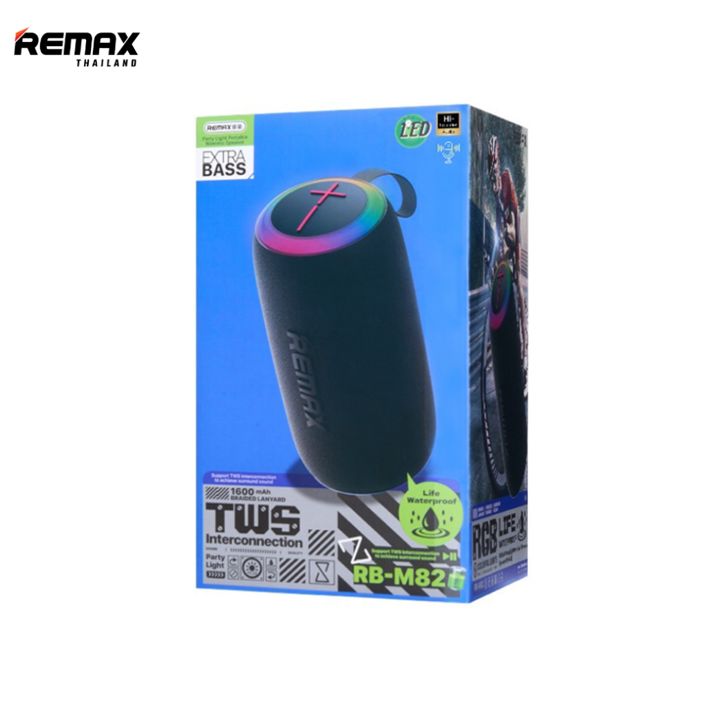 Remax SPK RB-M82 - ลำโพงบลูทูธไร้สาย พกพา พร้อมไฟ RGB มีไมค์ เสียง Extra bass