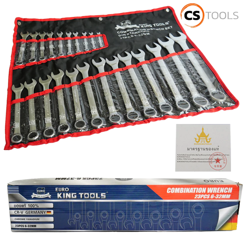 Euro King Tools ประแจปากตายแหวนข้าง ขนาด 6-32mm. 23 ชิ้น/ชุด เกรดเหล็ก CRV อุปกรณ์ครบตามรูปภาพ ของแท้ 100%