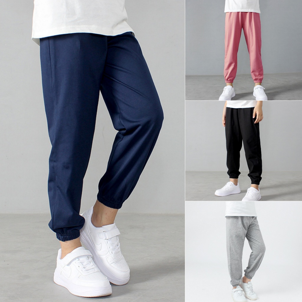กางเกงขายาวเด็กผู้ชาย ผู้หญิง ขนาด 120 - 160 ซม. ขาจั้ม สีพื้น ผ้าโพลีเอสเตอร์ นิ่ม ระบายอากาศ ไม่อับชื้น