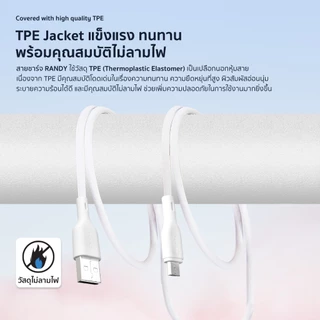 [รับประกัน 24 เดือน] RANDY Micro เป็น Usb สายข้อมูล สายชาร์จเร็ว USB 3A 1M 2M วัสดุทนไฟ การชาร์จรวดเร็วและปลอดภัย