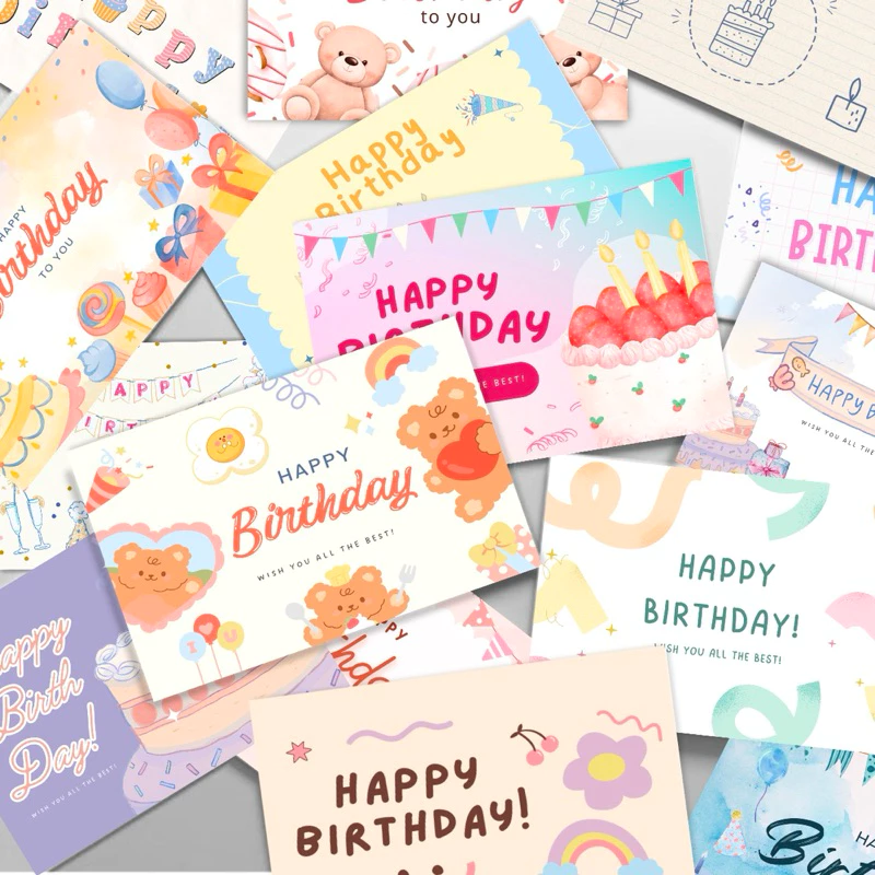 โปสการ์ด HAPPY BiRTHDAY 4x6 นิ้ว 50 ลาย การ์ดอวยพรวันเกิดแถมซอง ด้านหลังเนื้อกระดาษสำหรับเขียน
