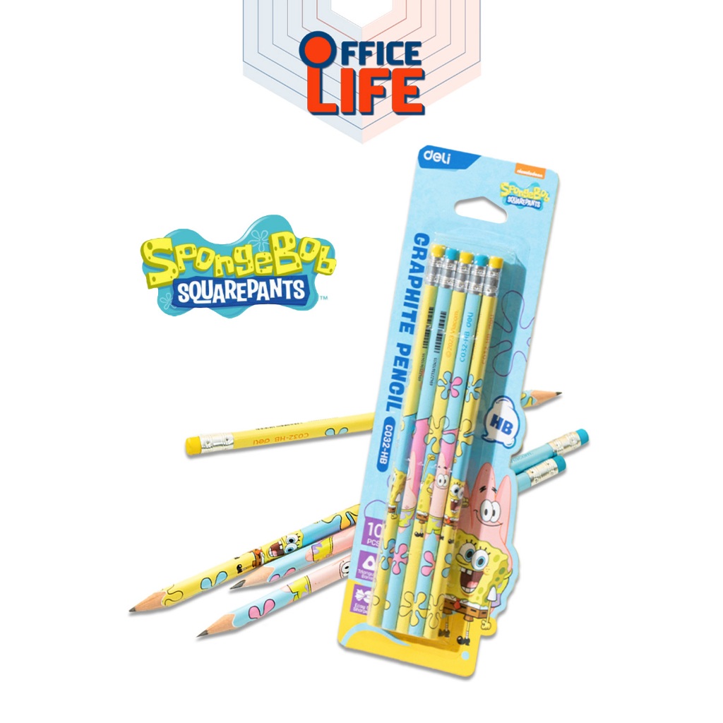Deli (เดลิ) ดินสอไม้ ดินสอ รุ่น C032 ลายการ์ตูนสปองบ๊อบ spongebob ความเข้ม HB ( 10 ด้าม / แพ็ค )