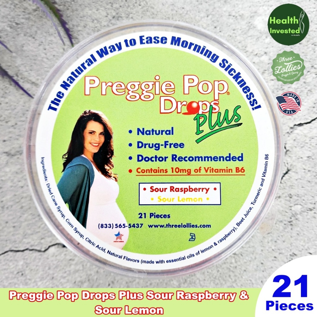 <Three Lollies> Preggie Pop Drops Plus Sour Raspberry & Sour Lemon 21 Pieces อาหารเสริมสำหรับคุณแม่ คนท้อง