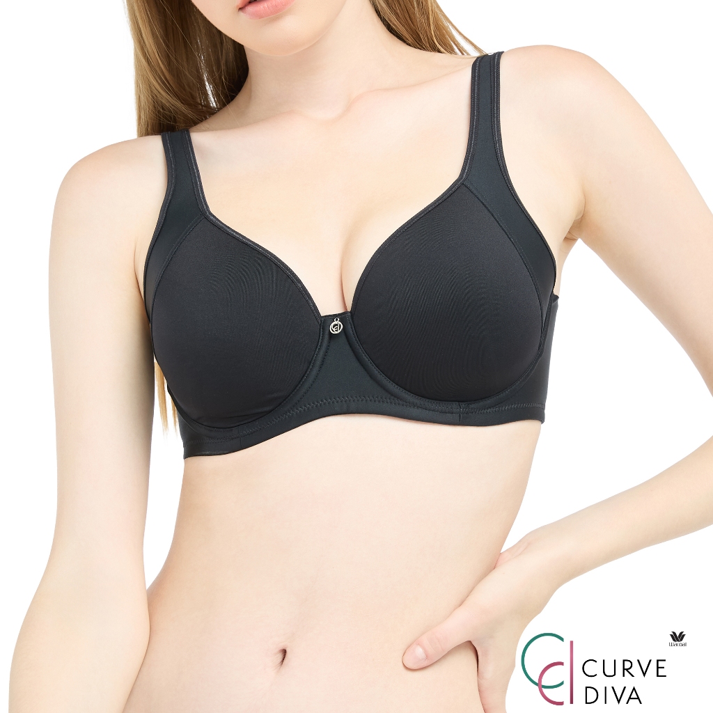Wacoal Curve Diva บรามีโครงเก็บกระชับอกสวย สาวคัพใหญ่ รุ่น WB7989 สีดำ (BL)