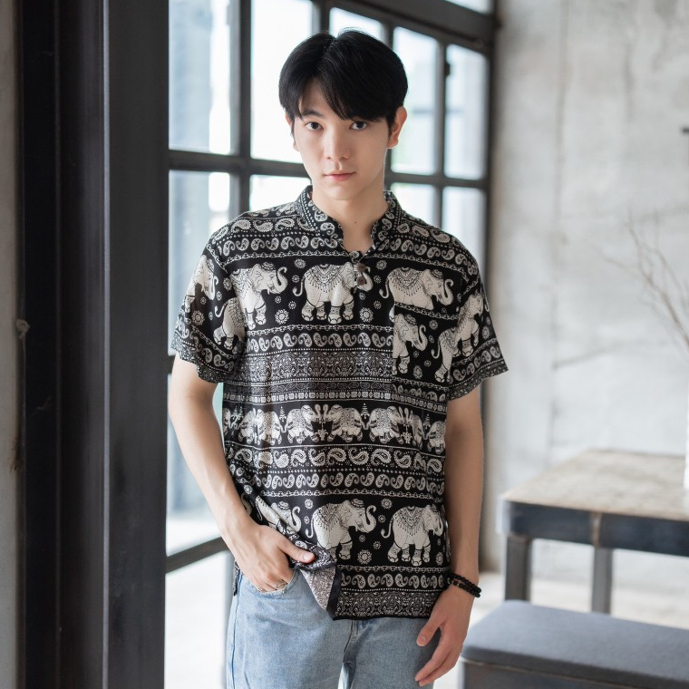 เสื้อคอจีนลายช้าง สวมใส่สบาย (ใส่ได้ทั้งหญิงและชาย)