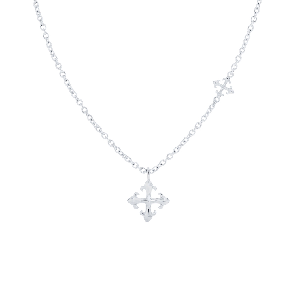 AKE AKE Rituals Cross Duo Necklace - White Gold สร้อยคอเงินแท้925 ชุบทองคำขาว (White Gold Sterling)