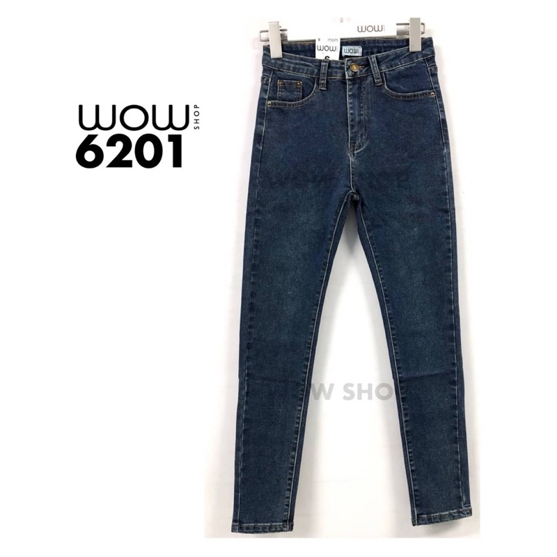 WOW6201 กางเกงยีนส์ ป้าย wow ยีนส์ยืด ทรงเดฟ สีเข้ม