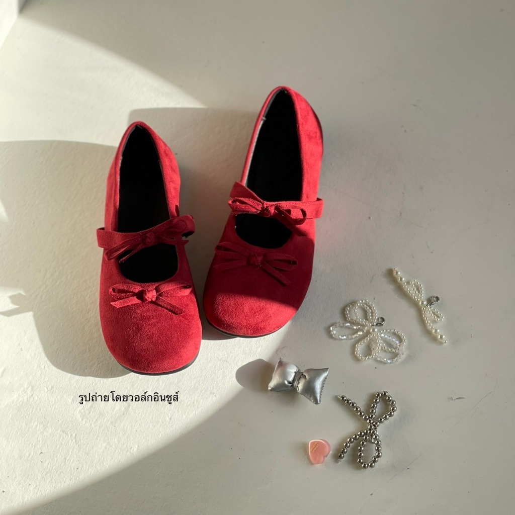 (พร้อมส่งจากไทย) รองเท้าแมรี่เจนมีโบว์ หนังนิ่ม รุ่น RIBBON MARYJANE