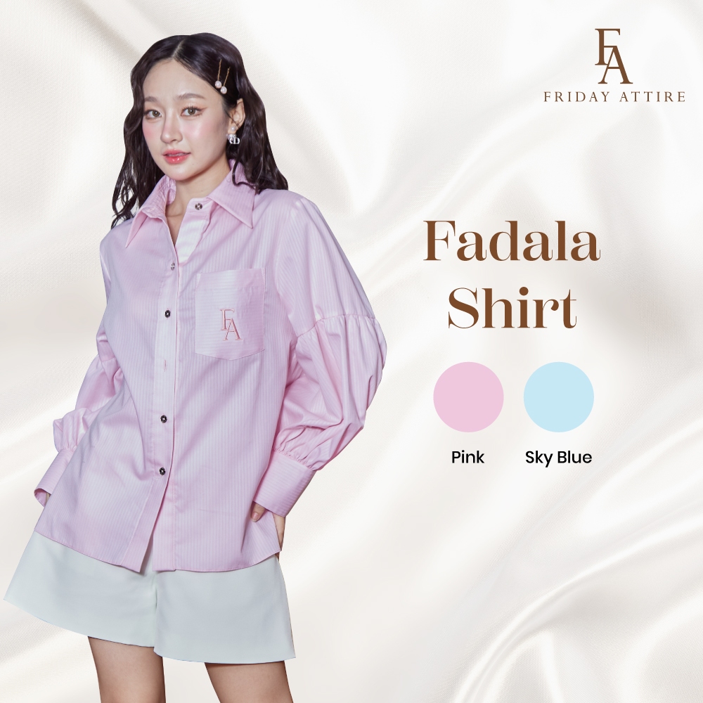 Friday Attire เสื้อเชิ้ตแขนพองมีกระเป๋าปัก (FT-070)