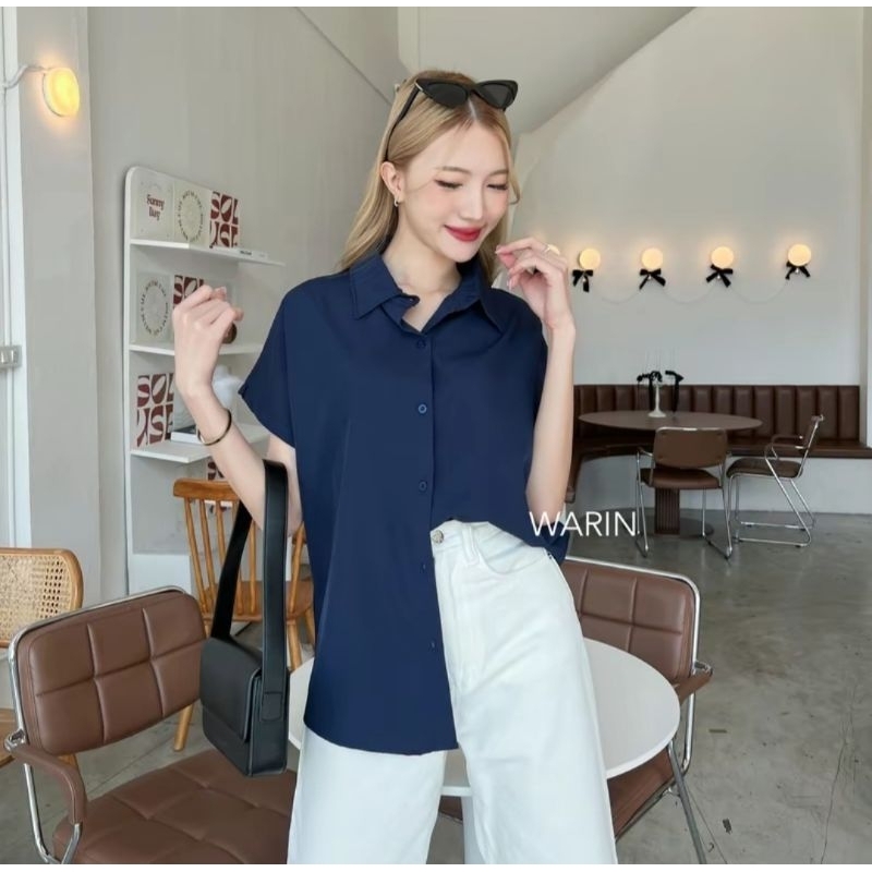 ส่งต่อ💙 เสื้อเชิ้ตคอปกแขนล้ำ WARIN BRAND ไหมอิตาลีเกรดพรีเมียม