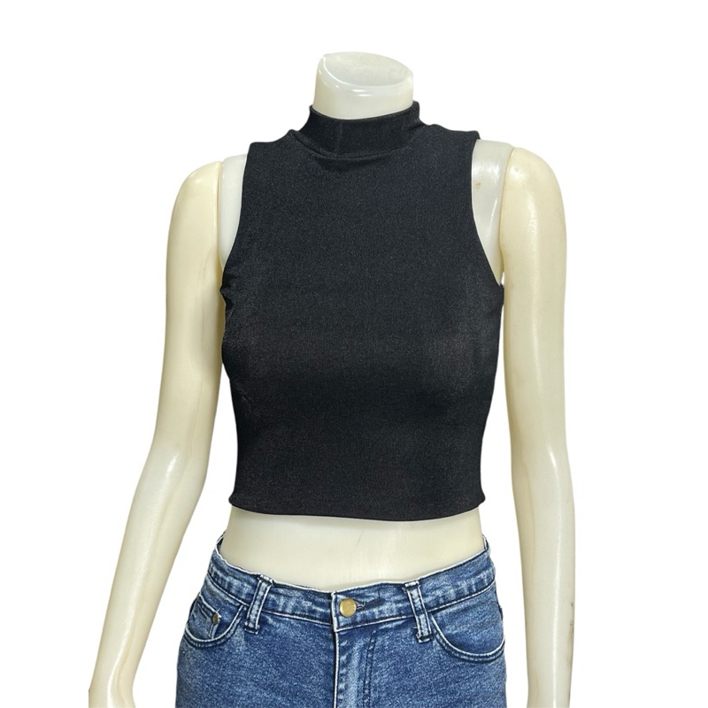 Sns350🐢เสื้อแขนกุด🐢ทรงคอเต่า🐢เข้ารูปยาว🐢ผ้าวิ้งๆGlitter