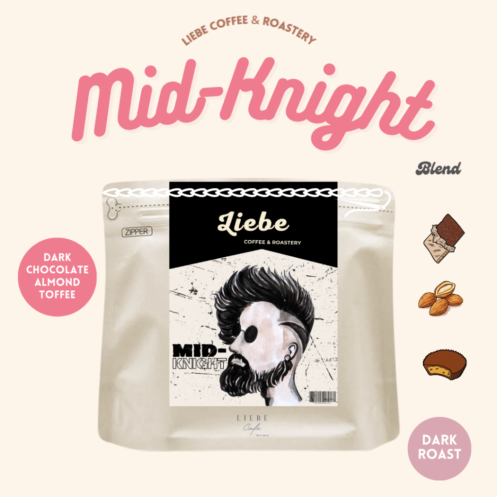 เมล็ดกาแฟ Mid-Knight Blend เมล็ดกาแฟ Blend of Brazil & Laos อราบิก้า 100% คั่วใหม่ < Dark Roast >