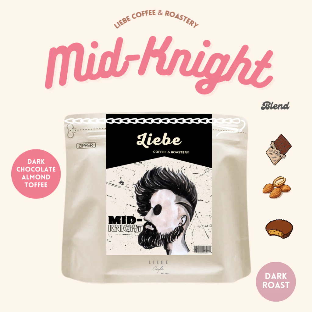 เมล็ดกาแฟ Mid-Knight Blend เมล็ดกาแฟ Blend of Brazil & Laos อราบิก้า 100% คั่วใหม่ < Dark Roast >