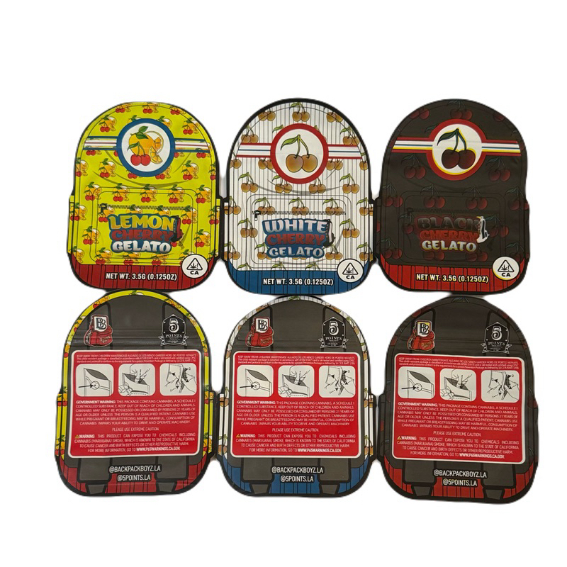 High Quality Mylar Zip Bag Packaging Backpack Cherry Strains 3.5grams Smell Proof Water Proof