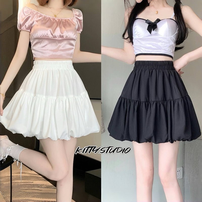 Kitty.พร้อมส่ง กระโปรงสั้นทรงบอลลูน กระโปรงเอวสูงทรงเอ สีพื้น มีซับใน ทรงพองๆ แฟชั่นเซ็กซี่ผู้หญิง สไตล์เกาหลี สุดฮิต