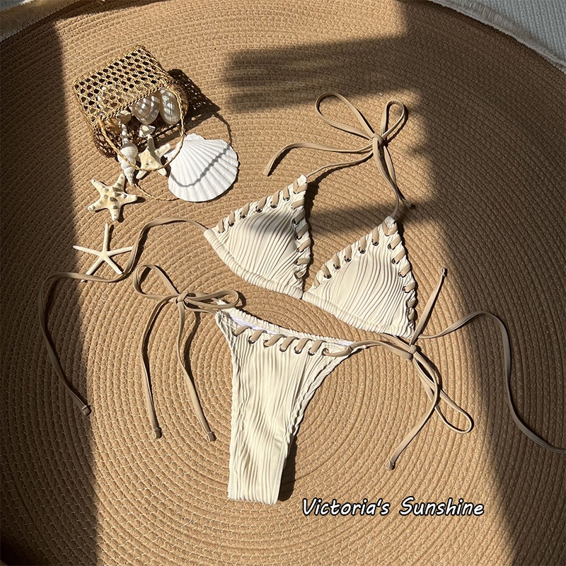ไลฟ์สดลด50% ชุดบิกินี่ bikini set ผ้าคุณภาพสูง เซต2ชิ้น ผูกคอ เว้าหลัง สไตล์เซ็กซี่#0466