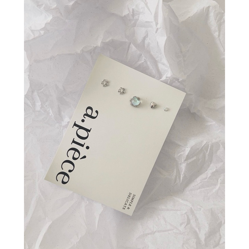 A.piece ต่างหูเซ็ตเงินแท้ [all silver 925] sky heart set (295)