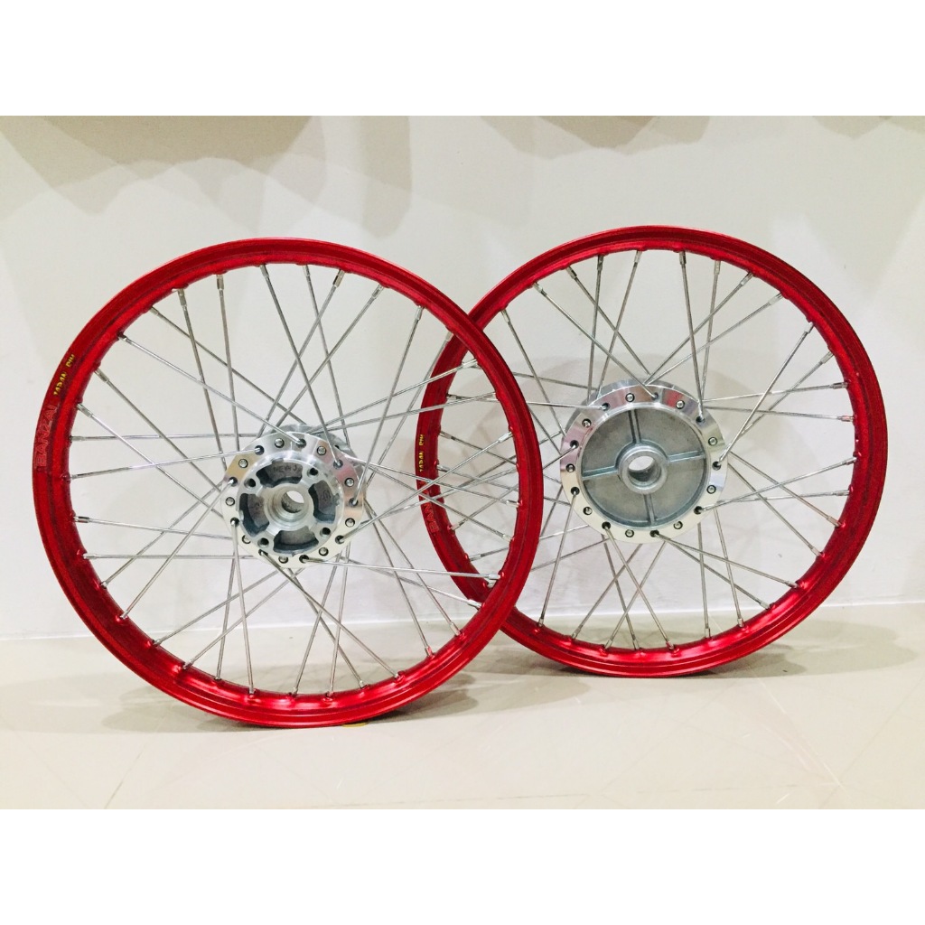 ชุดล้อพร้อมสานขอบBANZAIสีแดง1คู่แท้รุ่น เวฟ110 i เวฟ110 i new-เวฟ125 i ปลาวาฬเวฟ125Ledขอบแดงดุมกลึงเ
