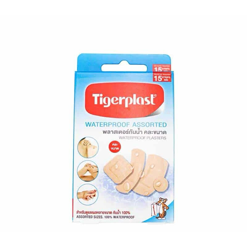 ไทเกอร์พล๊าส พลาสเตอร์กันน้ำ คละขนาด สีเนื้อ Tigerplast Waterproof Assorted