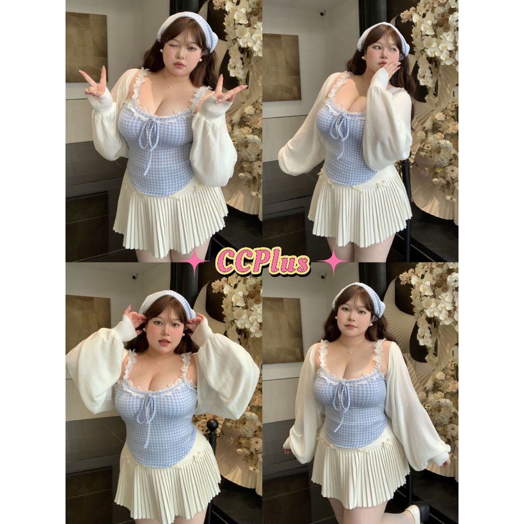 CC Plus+ (J1289/J1289-1/A2348สายเดี่ยว/เสื้อคลุม/กระโปรง สุดน่ารักโซคิ้วท์ เหมาะสำหรับสาวพลัสไซส์(ขายแยก)