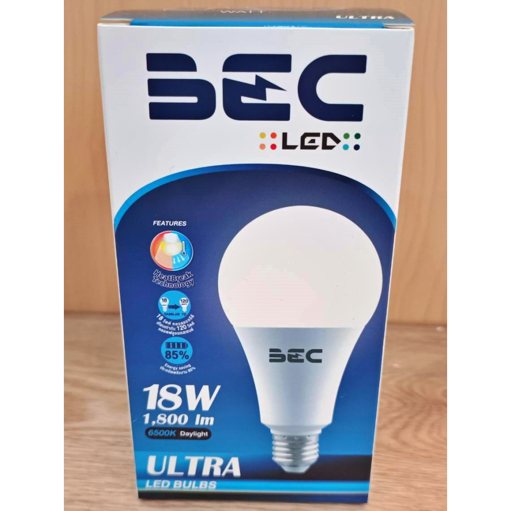 BEC หลอดไฟกลม 18W LED BULB E27 แสงขาว 6500K หลอดไฟแอลอีดี