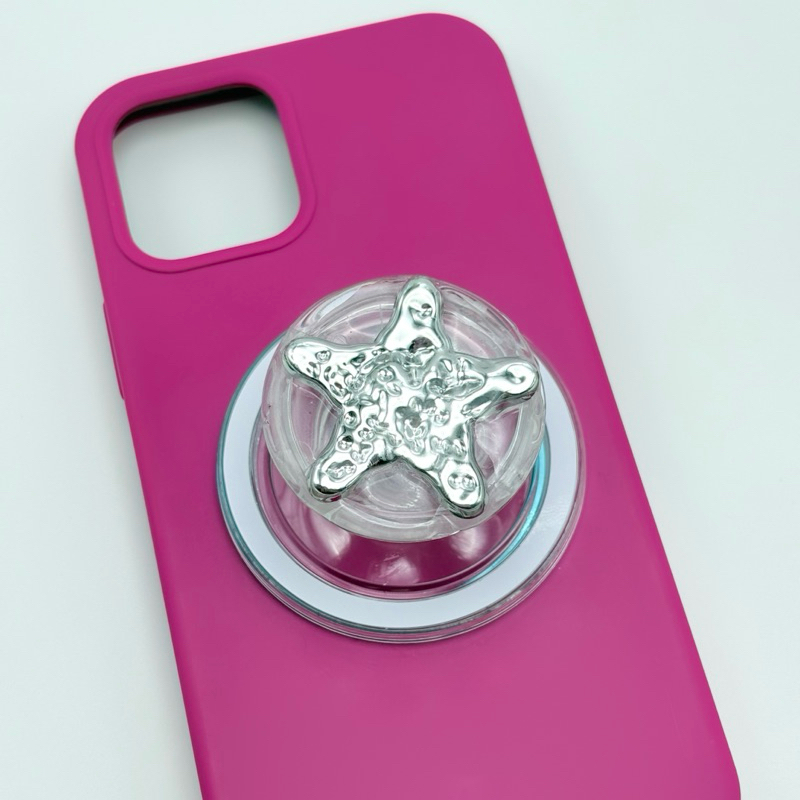 Piing me Star Griptok | แป้นติดเคสมือถือแบบแม่เหล็กพื้นใสตกแต่งเรซิ่นลายดาวสีเงิน