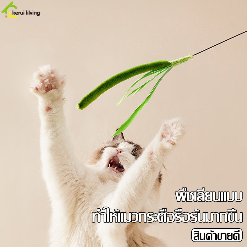 Harmcat ไม้ตกแมว Cat Teaser ก้านยาว 50 cm ไม้ล่อแมว ของเล่นแมว ไม้ล่อแมวสปริง สำหรับสัตว์เลี้ยง