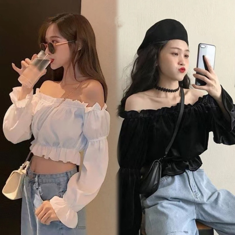 Cherry✨พร้อมส่ง✨ เสื้อปาดไหล่ สม็อกไขว้หน้า งานสวยผ้า ใส่นุ่มสบายไม่คัน ผ้าแฟชั่น เกาหลี สำหรับผู้หญิง