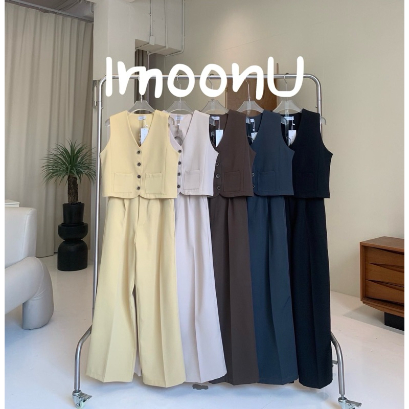 set เสื้อ vest + กางเกงขายาวทรงกระบอก