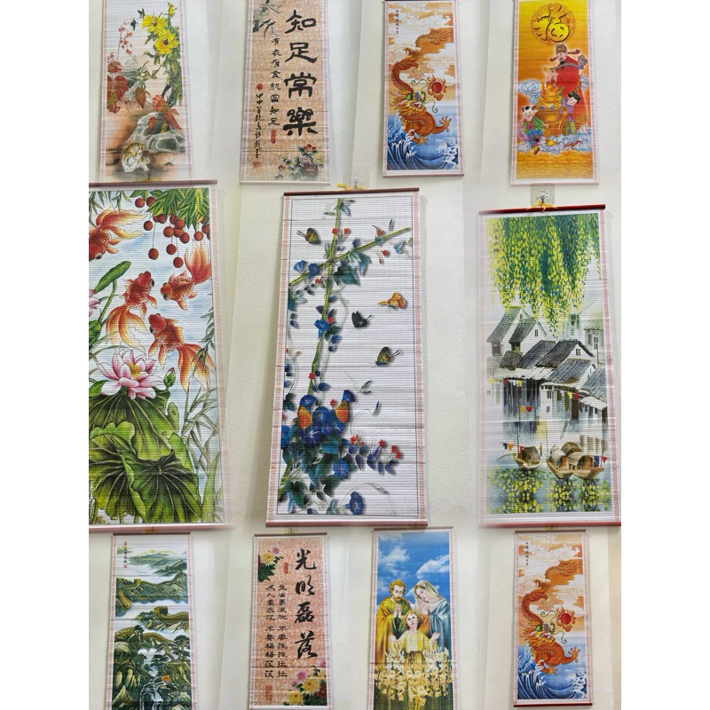 พร้อมส่ง🇹🇭มู่ลี่ประดับฝาผนัง 32x80cm รูปภาพ รูปภาพมงคล รูปภาพติดผนัง ตกแต่งบ้าน/ของขวัญผู้ใหญ่ ของขวัญปีใหม่-เปิดกิจการ