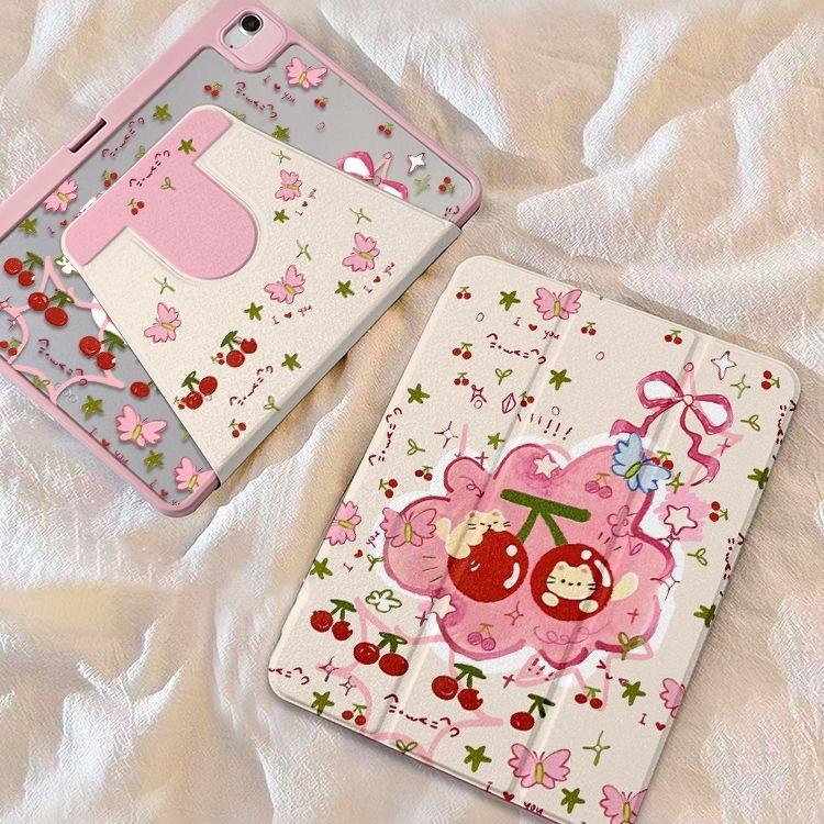 จัดส่งทันที เคสไอแพด เชอร์รี่ Gen9 Pro11 2024 Air6 11 mini7 Air5/4 เคสอะคริลิคหมุนได้ 360 องศาiPad